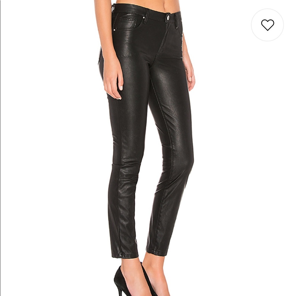 Blank denim faux leather jeans